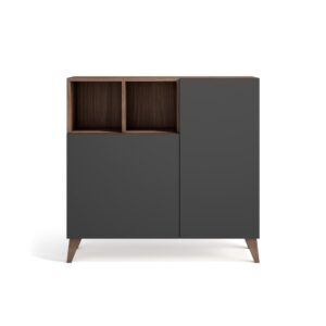 Wohnli Möbelsuche - Schuhschrank aus Melamin in Nussbaum mit Türen in Graphit 87x90x27 cm