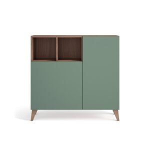 Wohnli Möbelsuche - Schuhschrank aus Melamin in Nussbaum mit Türen in Grün 87x90x27 cm