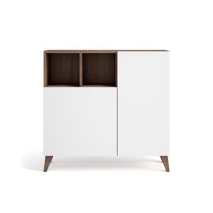 Wohnli Möbelsuche - Schuhschrank aus Melamin in Nussbaum mit Türen in Weiß 87x90x27 cm