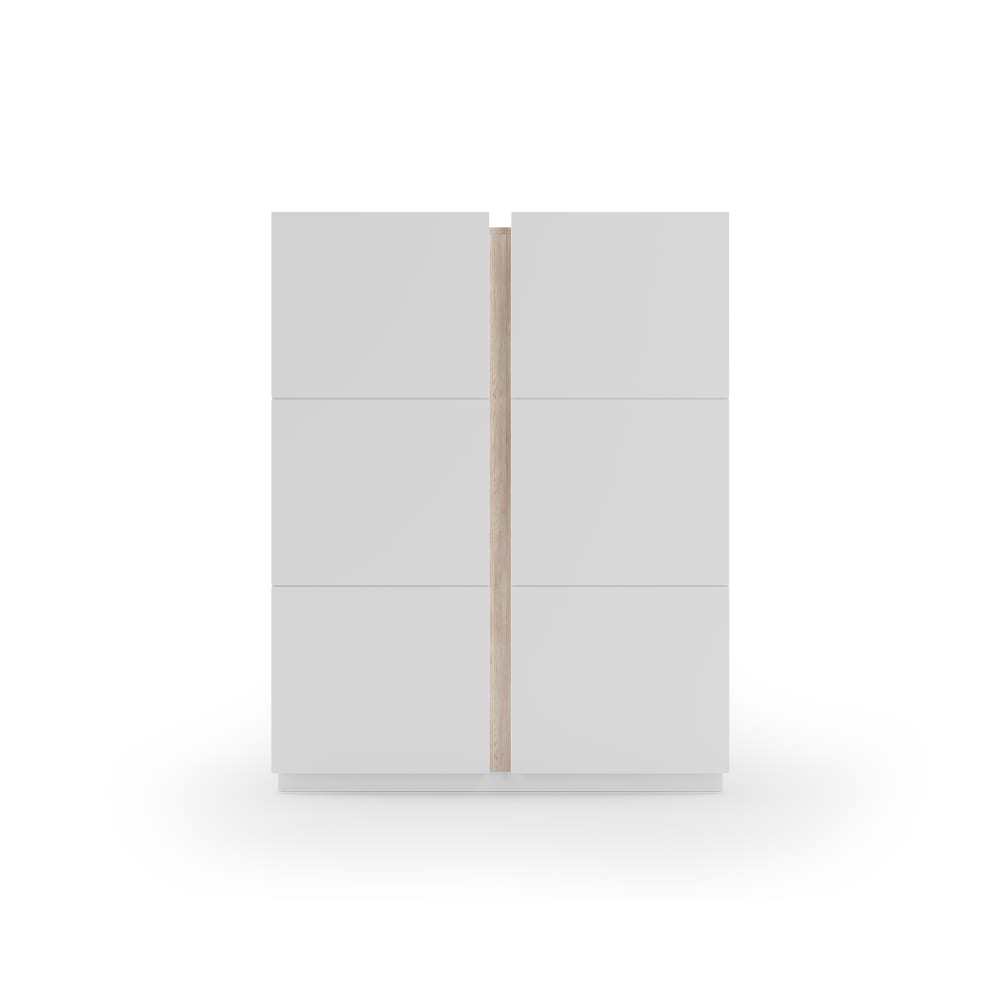 Wohnli Möbelsuche - Schuhschrank aus Melamin in Weiß mit Detail in Hell-Eiche 122x95x35 cm