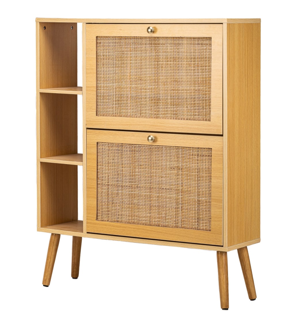Wohnli Möbelsuche - Schuhschrank mit 2 Schubladen aus Holz und Rattan
