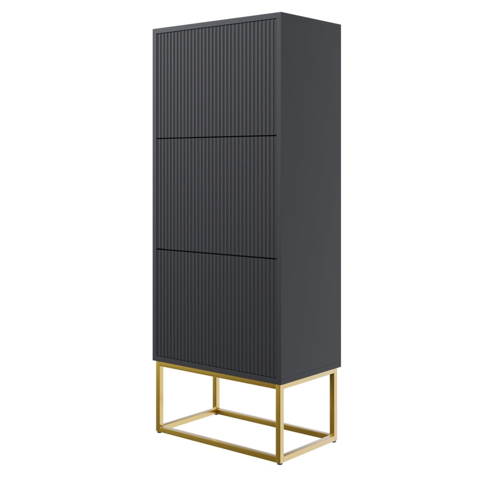 wohnli-moebel-suche-Schuhschrank-mit-3-Klappen-Schwarz-mit-goldenem-Metallgestell-50-cm Wohnli Möbelsuche - Schuhschrank mit 3 Klappen