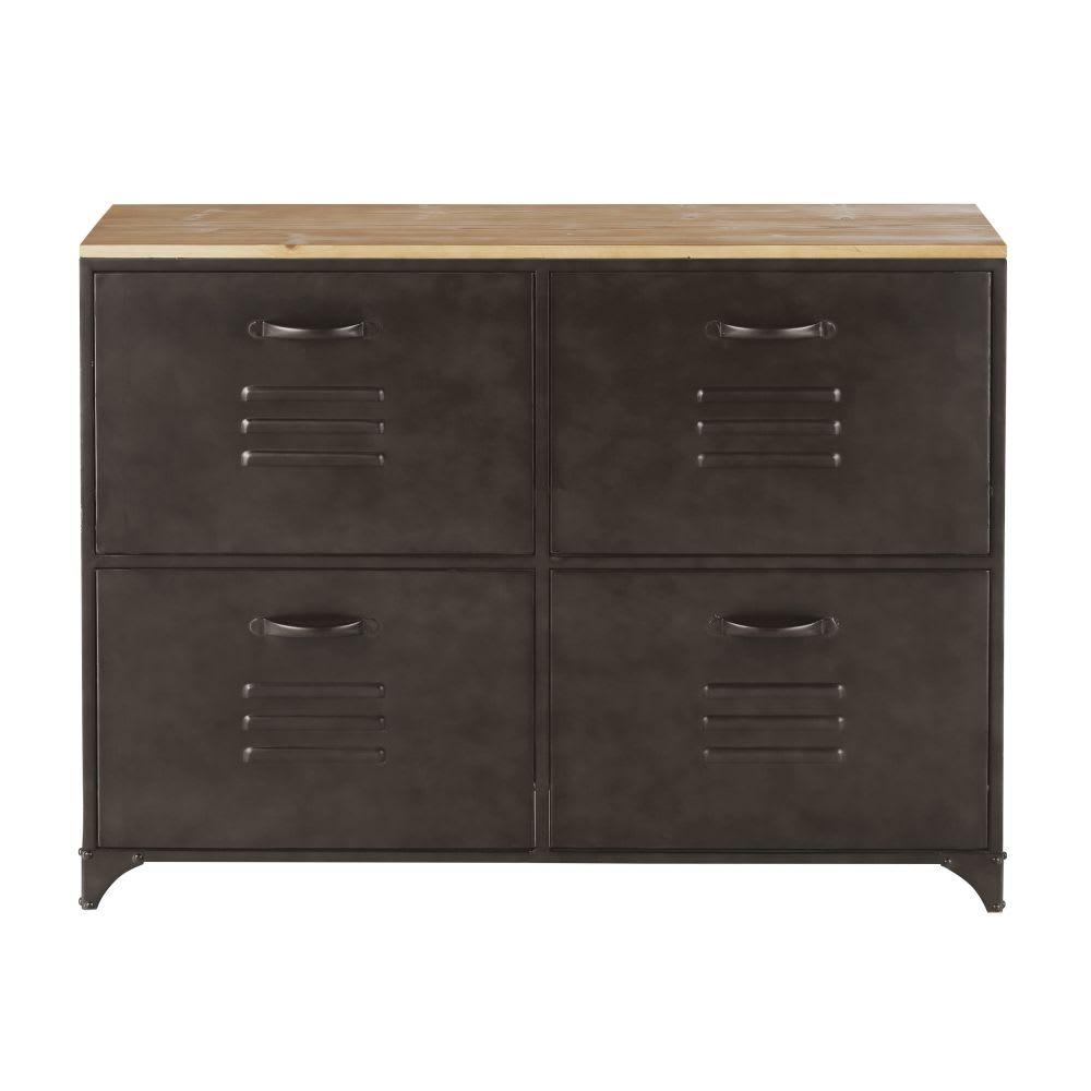 Wohnli Möbelsuche - Schuhschrank mit 4 Türen aus Metall und massivem Tannenholz