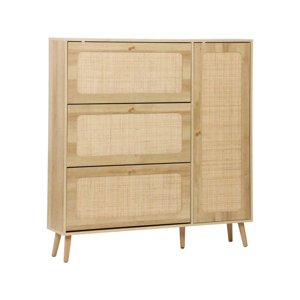 Wohnli Möbelsuche - Schuhschrank mit Rohrgeflecht und 3 Klapptüren naturfarben
