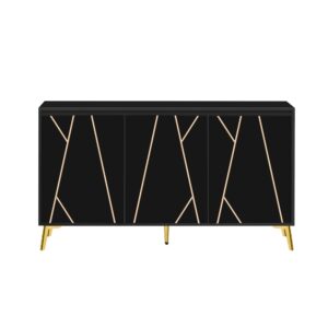 Wohnli Möbelsuche - Schwarze Konsole mit Golddekor und eleganten Metallbeinen