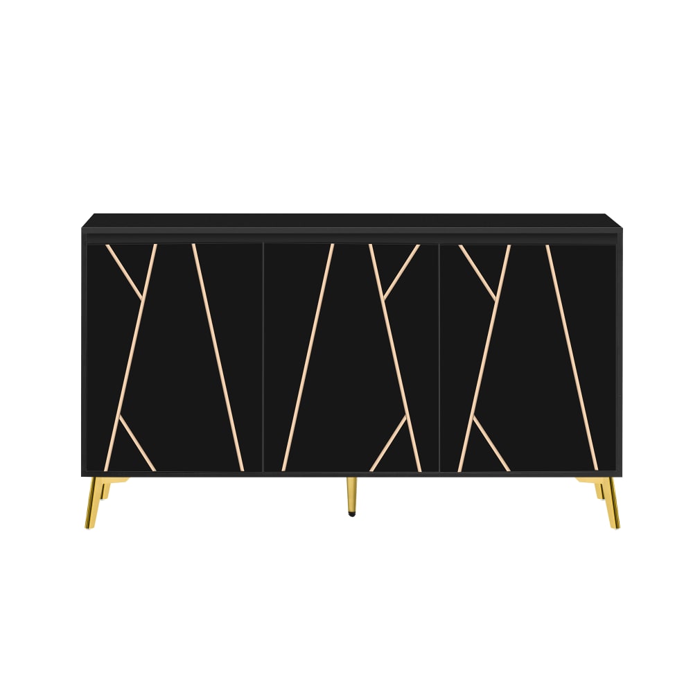 Wohnli Möbelsuche - Schwarze Konsole mit Golddekor und eleganten Metallbeinen