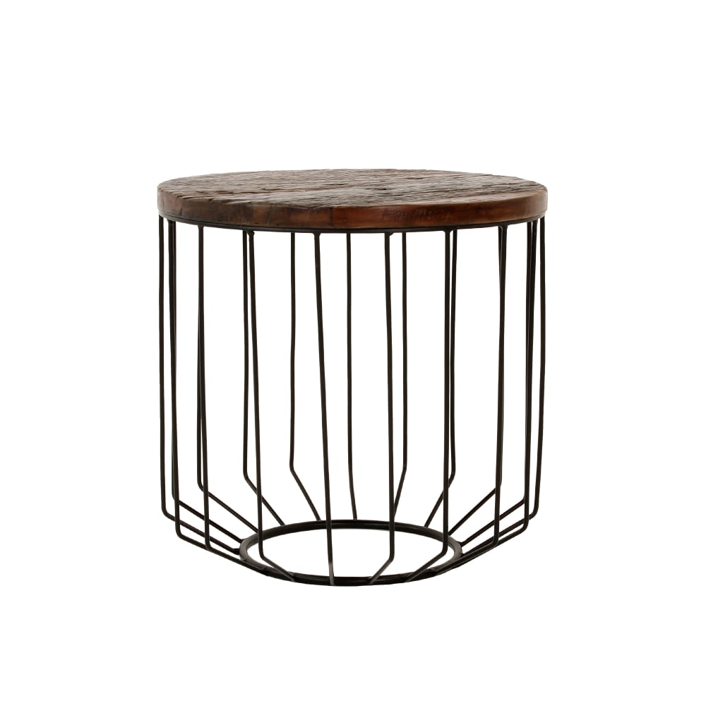 Wohnli Möbelsuche - Schwarzer Beistelltisch mit Tischplatte aus massivem Altholz