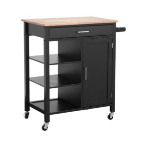 wohnli-moebel-suche-Schwarzer-Kuechenwagen-mit-Platte-aus-Hevea-Holz Wohnli Möbelsuche - Schwarzer Küchenwagen mit Platte aus Hevea-Holz