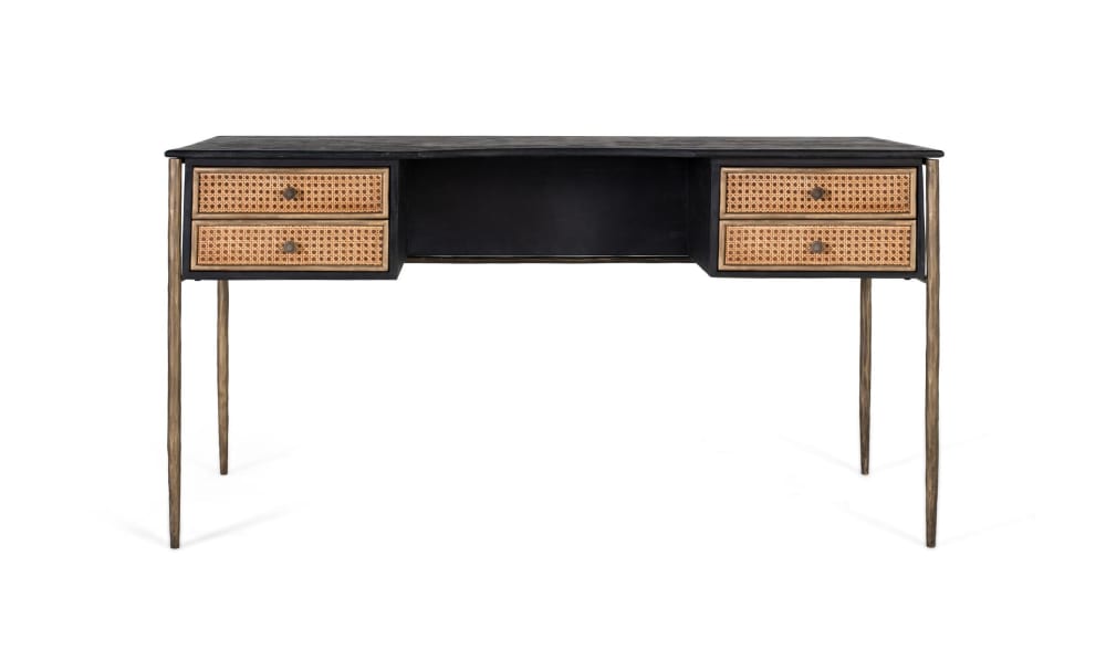 Wohnli Möbelsuche - Schwarzer Schreibtisch aus Mangoholz mit Lattenschubladen