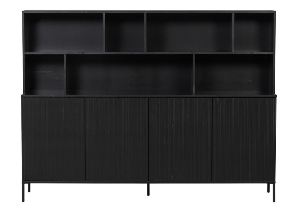wohnli-moebel-suche-Schwarzes-Holzregal-aus-Kiefernfurnier-mit-Stauraum Wohnli Möbelsuche - Schwarzes Holzregal aus Kiefernfurnier mit Stauraum