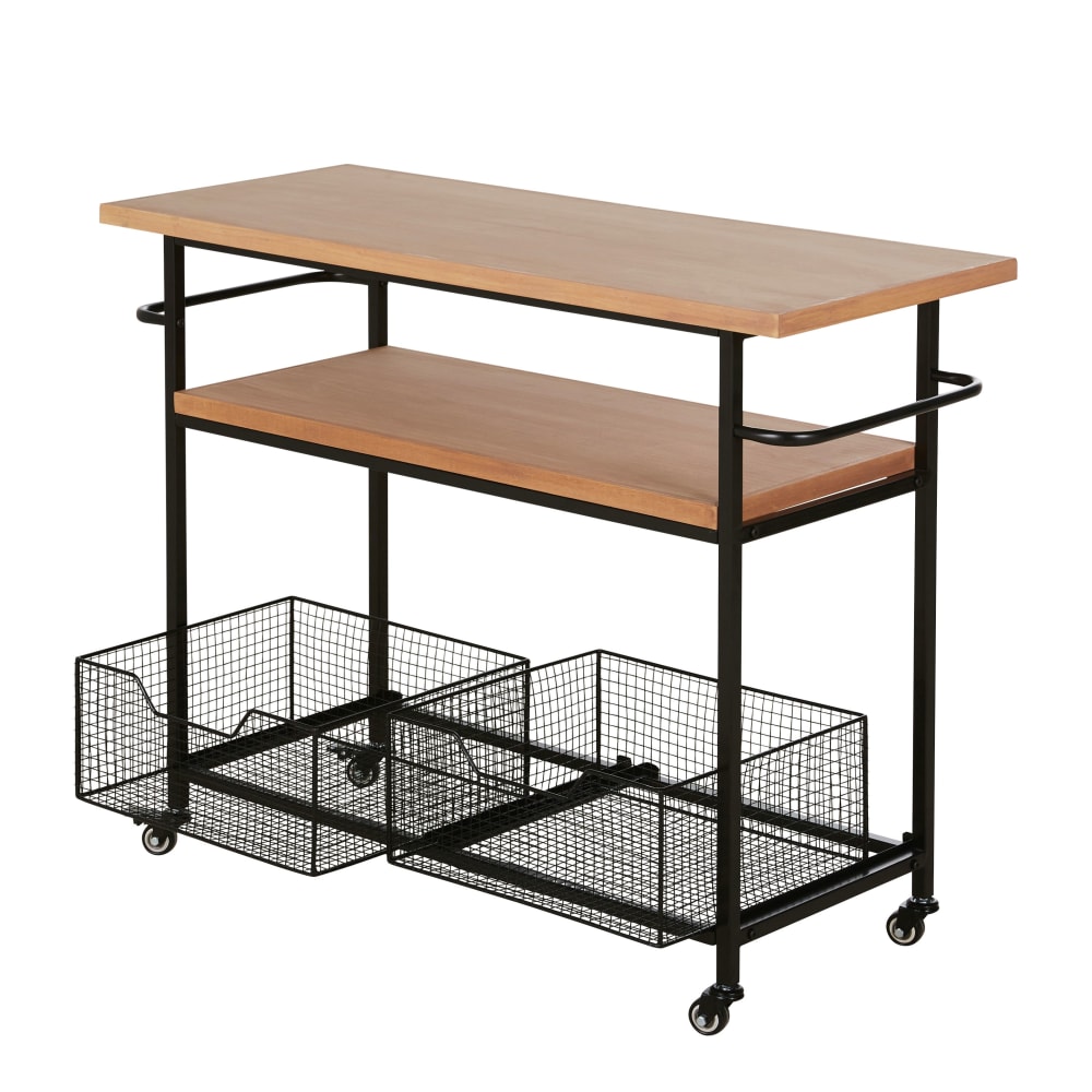 Wohnli Möbelsuche - Serviertisch aus Tannenholz und schwarzen Metallkörben mit Rollen