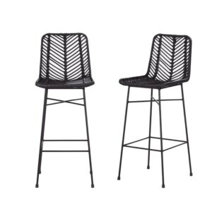wohnli-moebel-suche-Set-aus-2-Barhockern-aus-Rattan-und-Metall-schwarz Wohnli Möbelsuche - Set aus 2 Barhockern aus Rattan und Metall schwarz