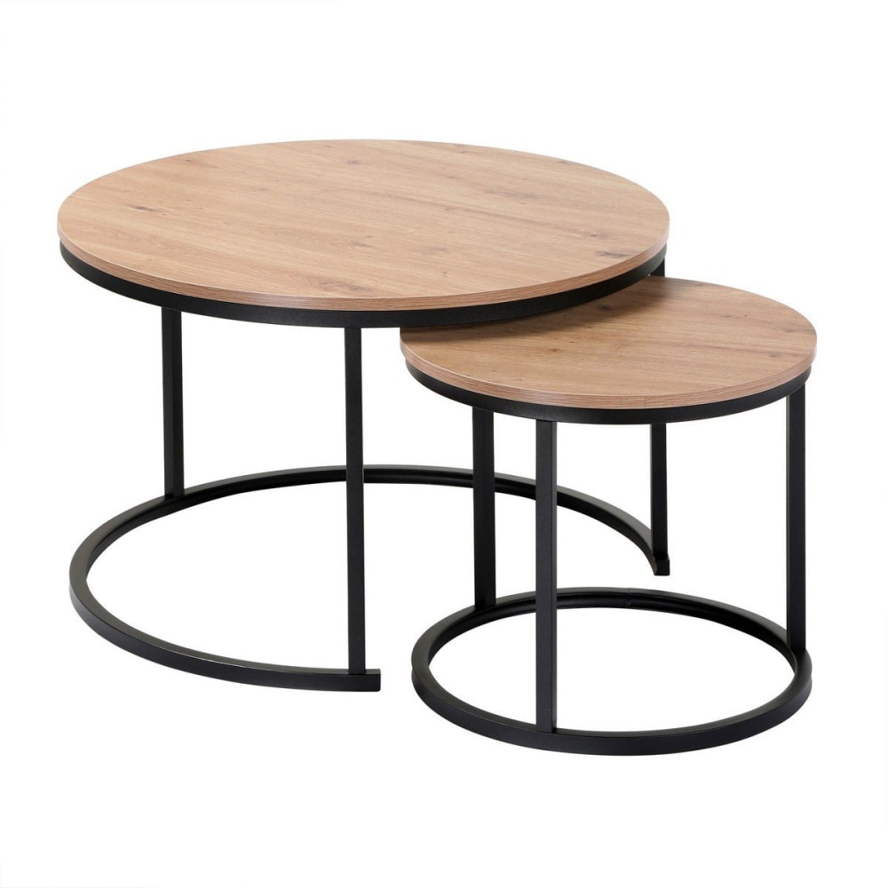 wohnli-moebel-suche-Set-aus-2-Stapeltische-L70-cm-Dekor-Eiche-und-Schwarz Wohnli Möbelsuche - Set aus 2 Stapeltische - L70 cm - Dekor Eiche und Schwarz