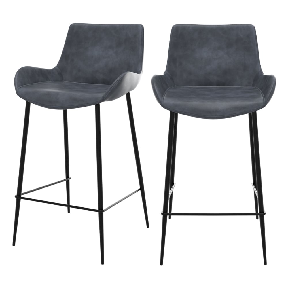 Wohnli Möbelsuche - Set aus 2 Stuhl für Mittelinsel aus dunkelgrauem Kunstleder
