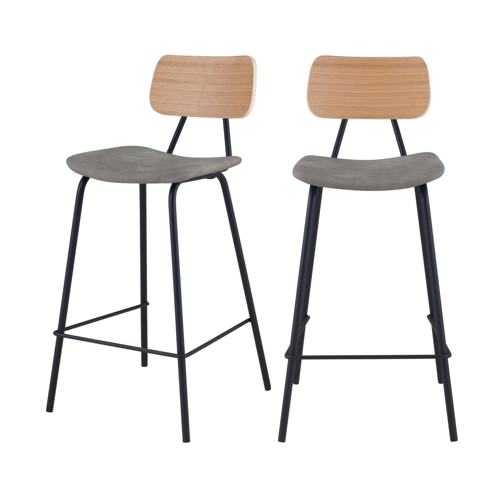 Wohnli Möbelsuche - Set aus 2 Stuhl für Mittelinsel aus grauem Kunstleder