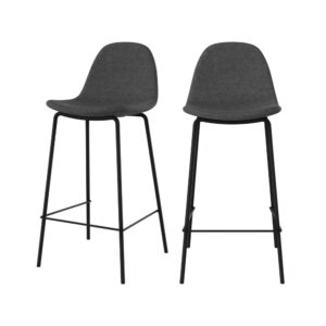 Wohnli Möbelsuche - Set aus 2 mittelhohen Barstühlen aus dunkelgrauer Stoff 65cm