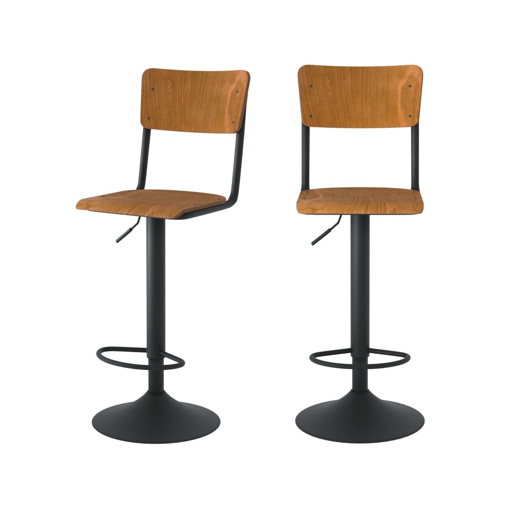 Wohnli Möbelsuche - Set aus 2 verstellbaren Barstühlen aus dunklem Holz