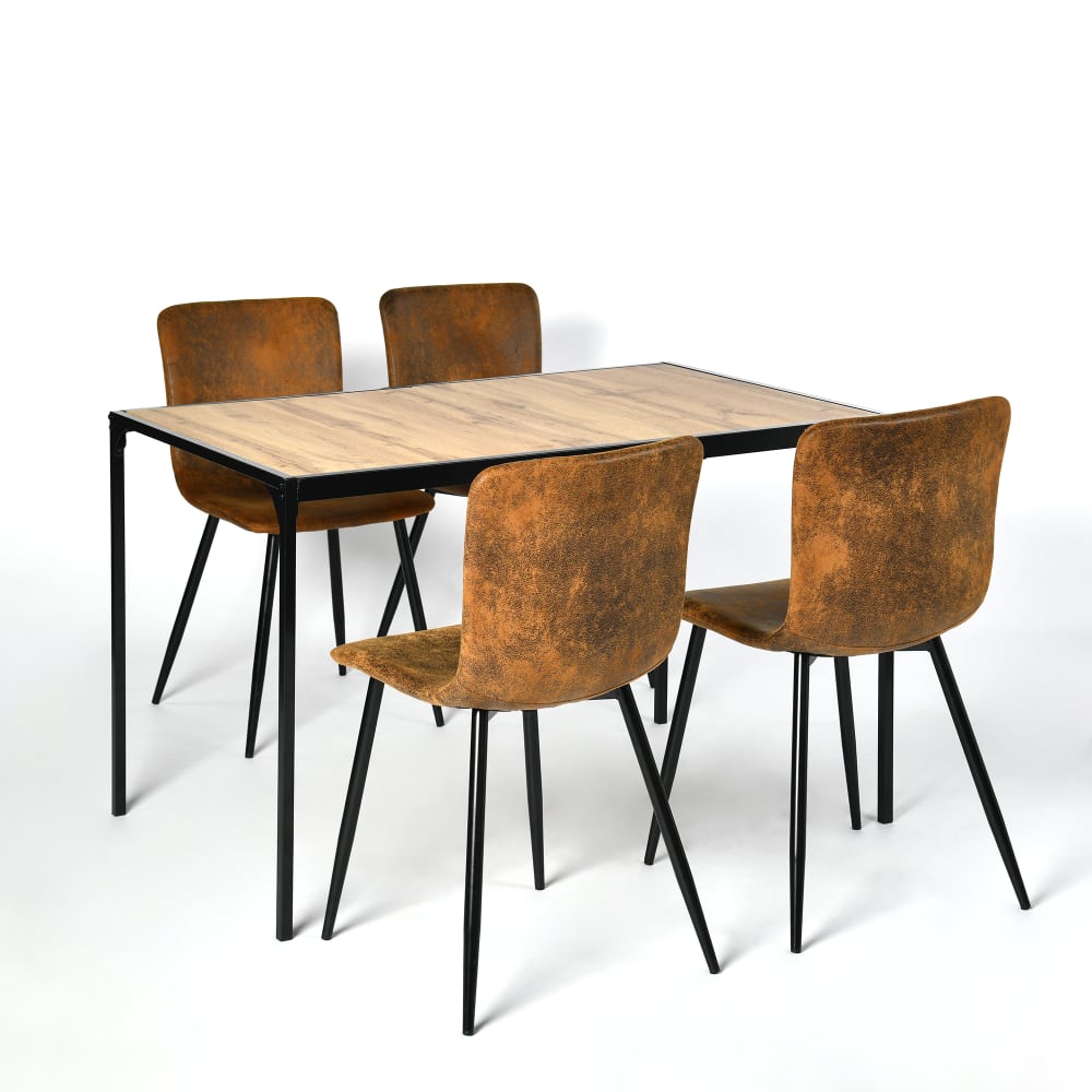 Wohnli Möbelsuche - Set aus Tisch und 4 Stühlen im Industriestil mit Holzeffekt