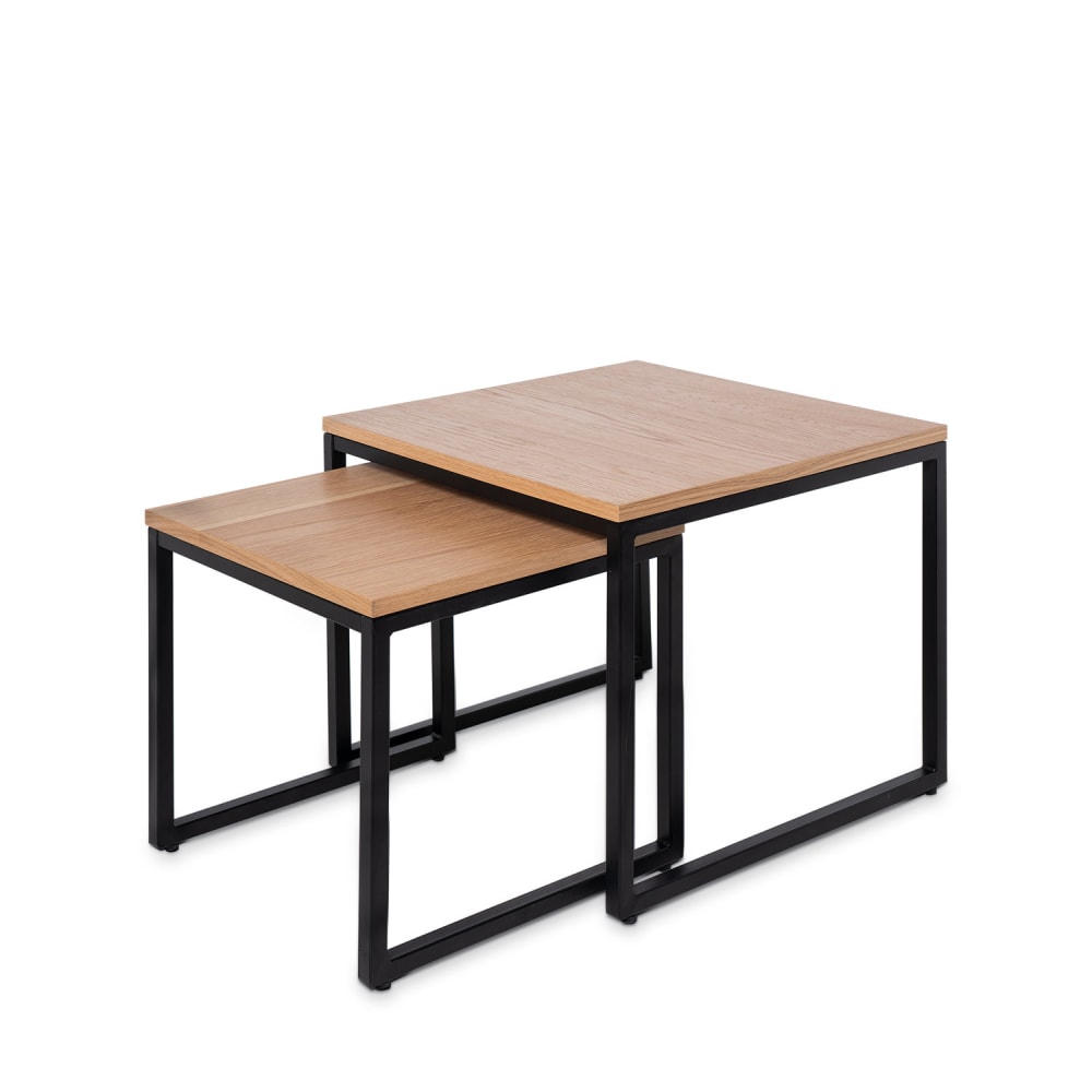 Wohnli Möbelsuche - Set aus schwarzen Metalltischen mit Holzfurnierplatten