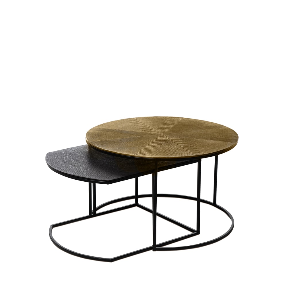 Wohnli Möbelsuche - Set minimalistischer Couchtische aus Aluminium in Schwarz und Gold
