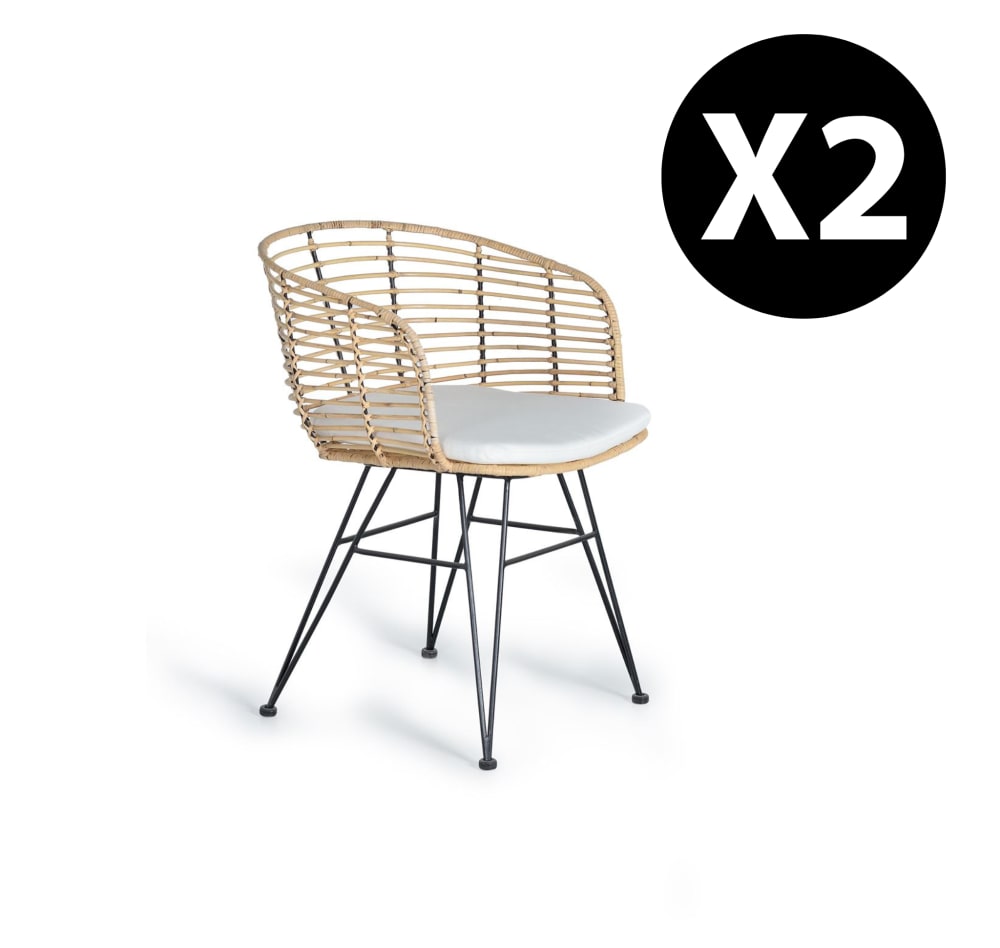 Wohnli Möbelsuche - Set mit 2 Stühlen aus Rattan und Metall