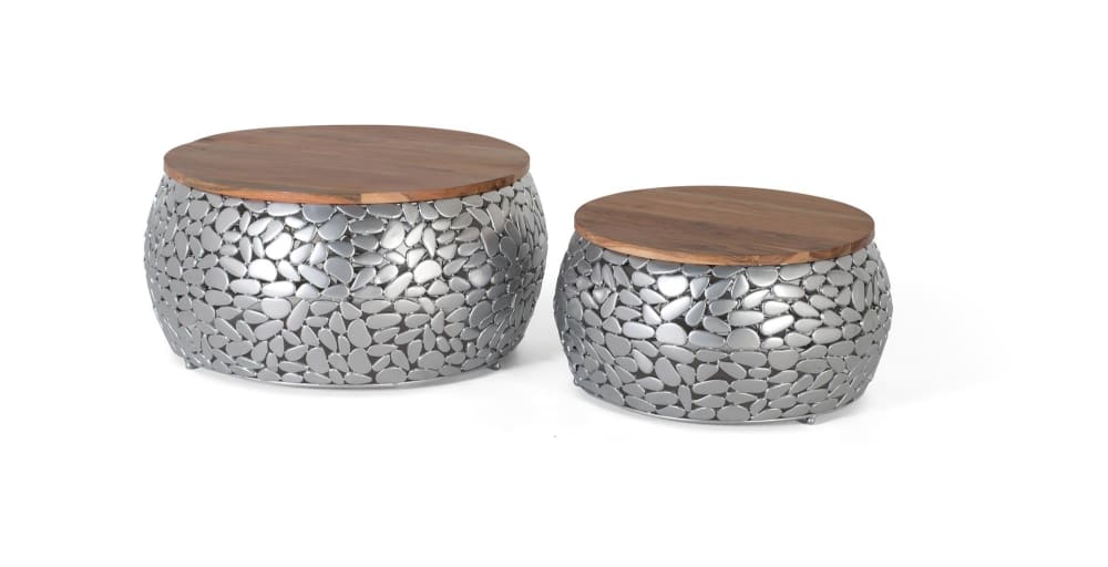 Wohnli Möbelsuche - Set mit 2 Tischen aus Mangoholz und Aluminium