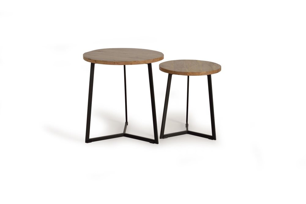 Wohnli Möbelsuche - Set mit 2 Tischen aus Mangoholz und schwarzem Metall