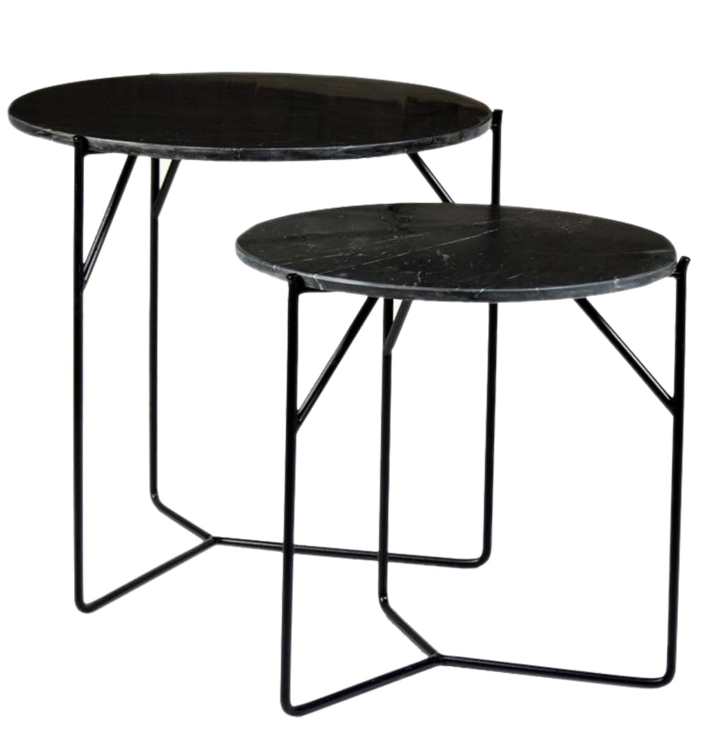 Wohnli Möbelsuche - Set mit 2 runden Couchtischen aus schwarzem Marmor und Metall