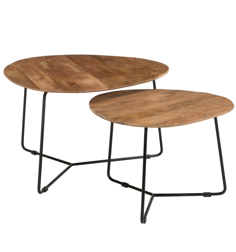 Wohnli Möbelsuche - Set mit 2 zusammensetzbaren Couchtischen aus Mangoholz und Metall