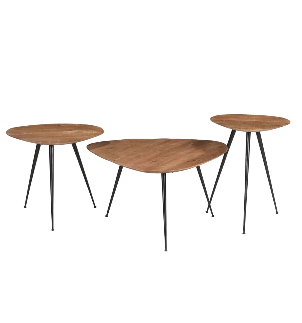 Wohnli Möbelsuche - Set mit 3 zusammensetzbaren Couchtischen aus Metall und Mangoholz