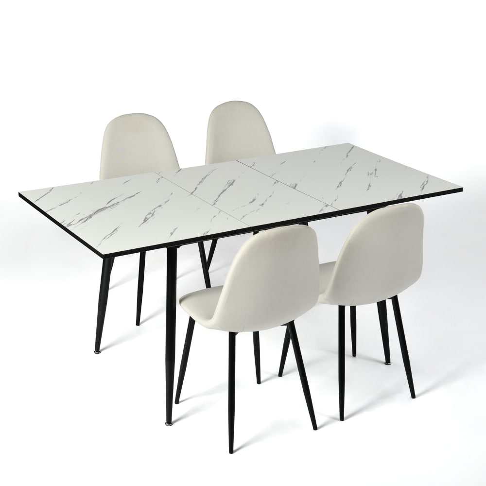wohnli-moebel-suche-Set-mit-ausziehbarem-Tisch-120-160-und-4-Stuehlen-in-Marmoroptik Wohnli Möbelsuche - Set mit ausziehbarem Tisch 120-160 und 4 Stühlen in Marmoroptik