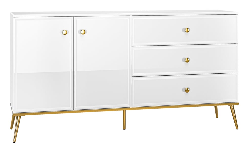 wohnli-moebel-suche-Sideboard-2-tuerig-mit-3-Schubladen-Weiss-Matt-Hochglanz-160-cm Wohnli Möbelsuche - Sideboard 2-türig mit 3 Schubladen Weiß Matt / Hochglanz