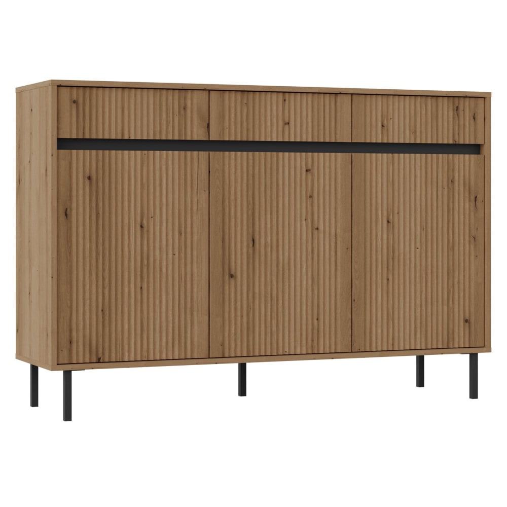 wohnli-moebel-suche-Sideboard-3-tuerig-mit-3-Schubladen-Eichenholzoptik-149-cm Wohnli Möbelsuche - Sideboard 3-türig mit 3 Schubladen