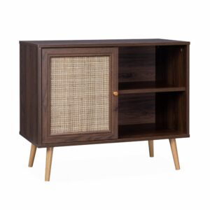 Wohnli Möbelsuche - Sideboard Farbe dunkles Holz mit Rattangeflecht 80 x 39 x 65