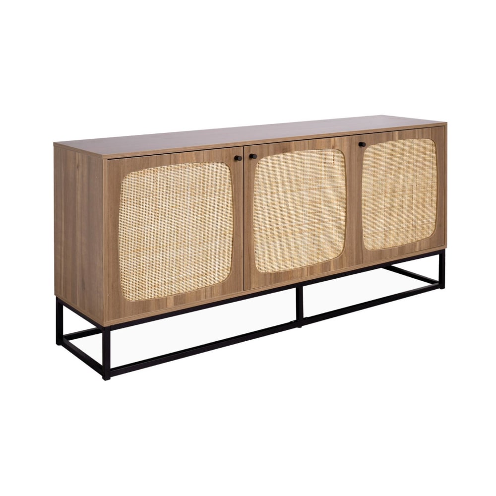 wohnli-moebel-suche-Sideboard-Holzdekor-und-Rohrgeflecht-abgerundet-3-Tueren-160cm Wohnli Möbelsuche - Sideboard Holzdekor und Rohrgeflecht abgerundet 3 Türen 160cm