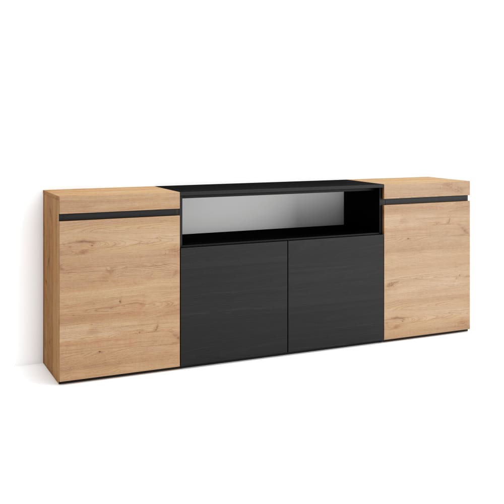 wohnli-moebel-suche-Sideboard-Holzeffekt-200x35x75cm-Eiche-und-Schwarz Wohnli Möbelsuche - Sideboard Holzeffekt 200x35x75cm Eiche und Schwarz