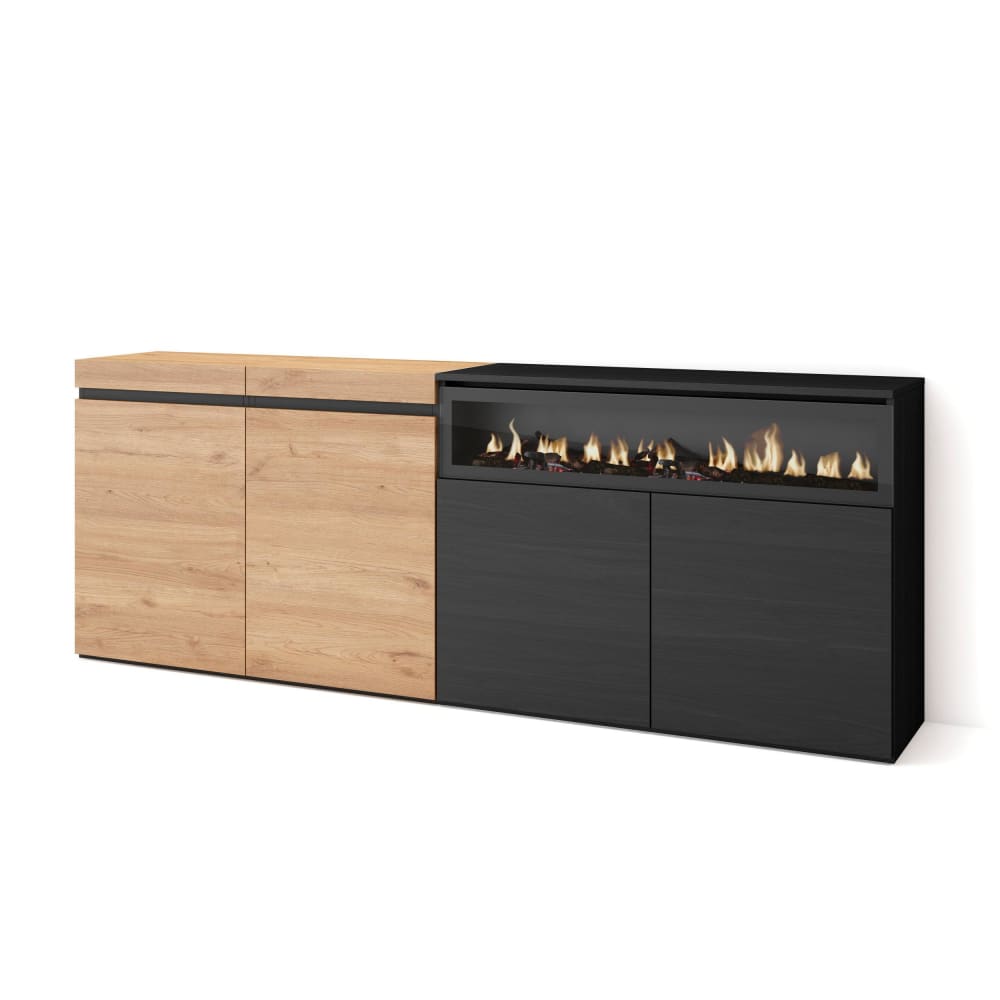 wohnli-moebel-suche-Sideboard-Holzeffekt-Kamin-mit-Feuereffekt-200x35x75-Eiche-und-Schwarz Wohnli Möbelsuche - Sideboard Holzeffekt Kamin mit Feuereffekt 200x35x75 Eiche und Schwarz