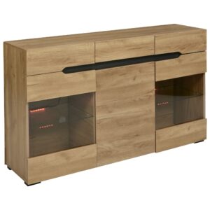 Wohnli Möbelsuche - Sideboard LED Wohnzimmermöbel 3 Türen 3 Schubladen Kommode