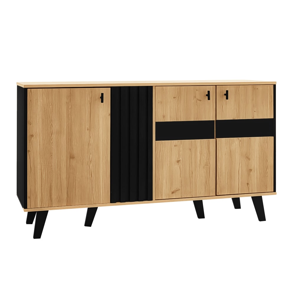 wohnli-moebel-suche-Sideboard-Schrank-aus-Holz-und-schwarz-getoentem-Glas-LED-140x78.5x41cm Wohnli Möbelsuche - Sideboard-Schrank aus Holz und schwarz getöntem Glas LED 140x78.5x41cm