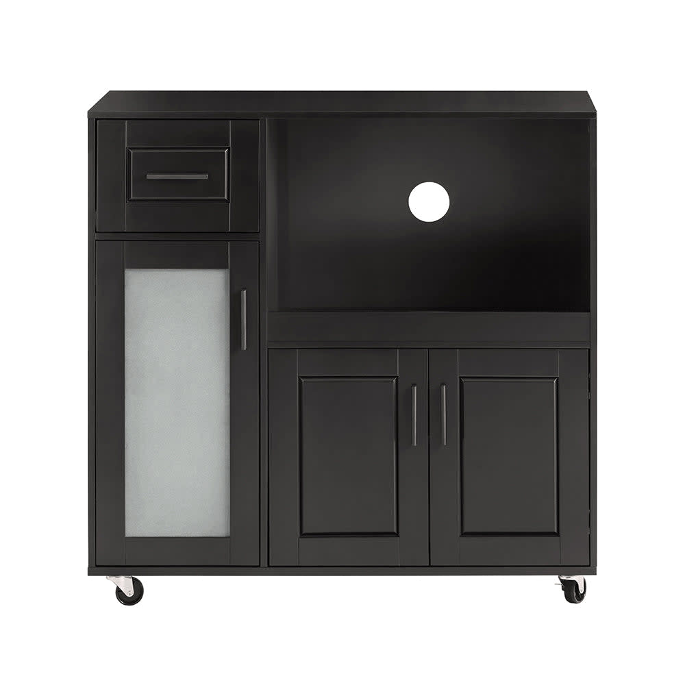 wohnli-moebel-suche-Sideboard-auf-Rollen-mit-Mikrowellenregal-und-Tueren-Holz-Schwarz Wohnli Möbelsuche - Sideboard auf Rollen mit Mikrowellenregal und Türen Holz Schwarz