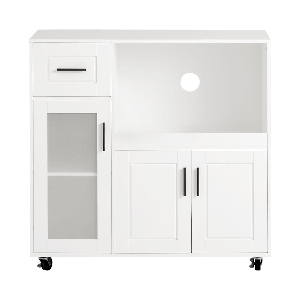 wohnli-moebel-suche-Sideboard-auf-Rollen-mit-Mikrowellenregal-und-Tueren-Holz-Weiss Wohnli Möbelsuche - Sideboard auf Rollen mit Mikrowellenregal und Türen Holz Weiß