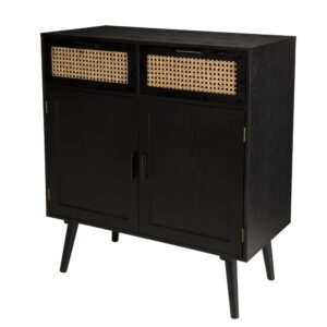 Wohnli Möbelsuche - Sideboard aus Holz mit 2 Türen 2 Schubladen Rohrgeflecht schwarz