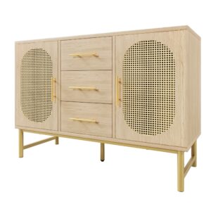 wohnli-moebel-suche-Sideboard-aus-Rattan-in-Eichenholzoptik-mit-Schubladen-Beige Wohnli Möbelsuche - Sideboard aus Rattan in Eichenholzoptik mit Schubladen