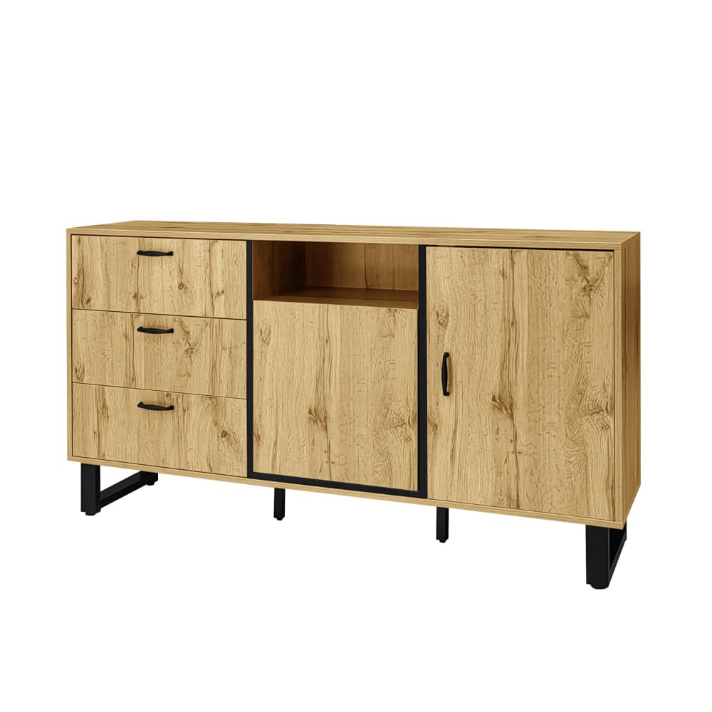 wohnli-moebel-suche-Sideboard-in-Holzoptik-2-Tueren-3-Schubladen-150-x-38-x-77-cm-Beige Wohnli Möbelsuche - Sideboard in Holzoptik