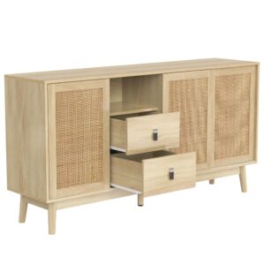 wohnli-moebel-suche-Sideboard-in-Holzoptik-mit-3-Rattan-Schiebetueren-Beige Wohnli Möbelsuche - Sideboard in Holzoptik mit 3 Rattan-Schiebetüren