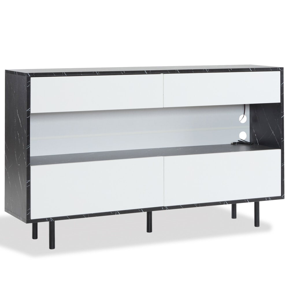 wohnli-moebel-suche-Sideboard-in-Marmoroptik-mit-4-Schubladen-und-LEDsSchwarz-Weiss Wohnli Möbelsuche - Sideboard in Marmoroptik mit 4 Schubladen und LEDs