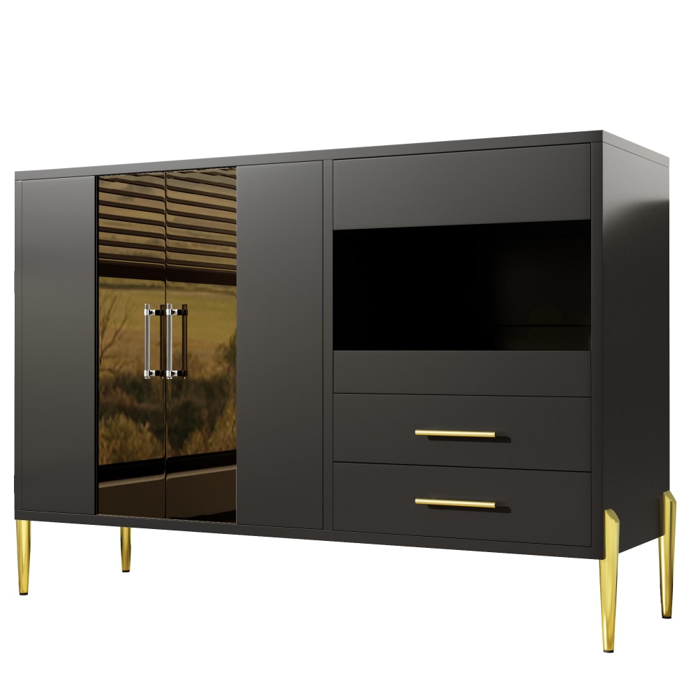 wohnli-moebel-suche-Sideboard-mit-1-Ablage-3-Schubladen-und-1-Glastuer-Schwarz Wohnli Möbelsuche - Sideboard mit 1 Ablage