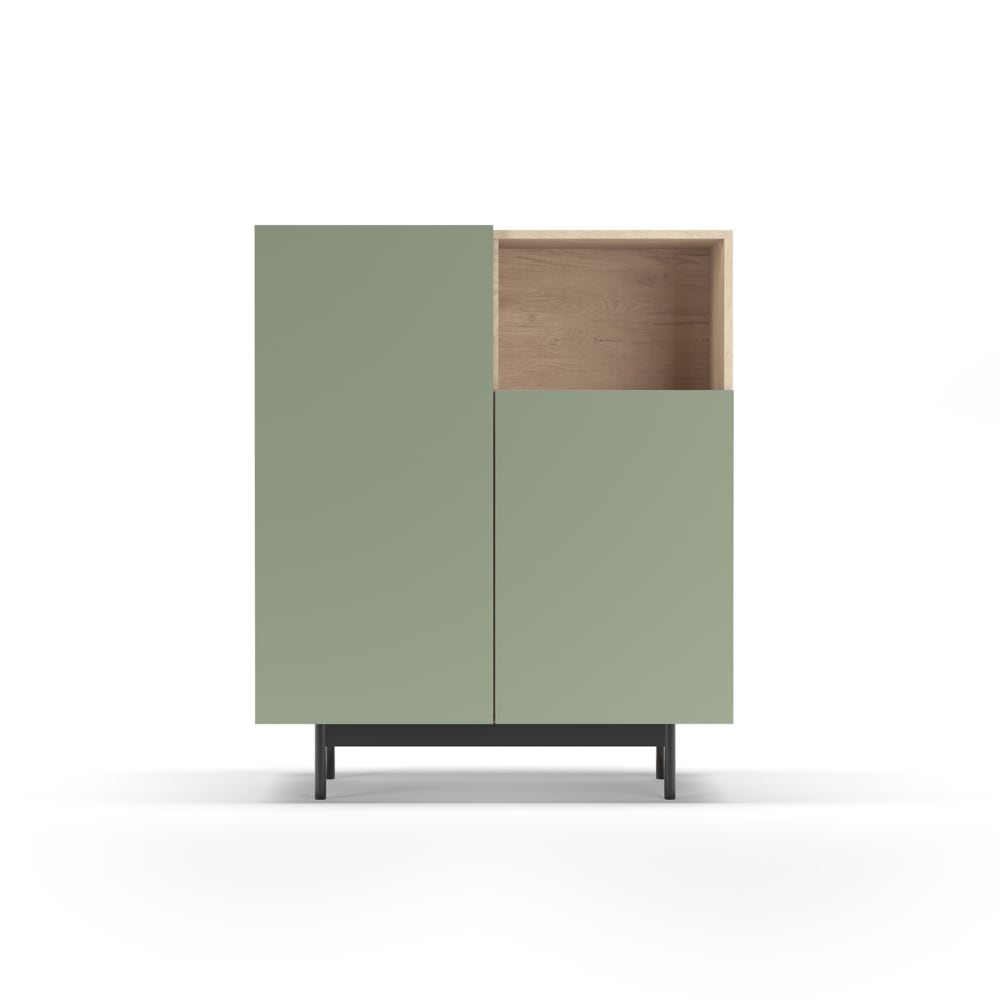 wohnli-moebel-suche-Sideboard-mit-1-Fach-Melamin-Eiche-Gruen-Fuesse-in-Graphit-110x90x34 Wohnli Möbelsuche - Sideboard mit 1 Fach