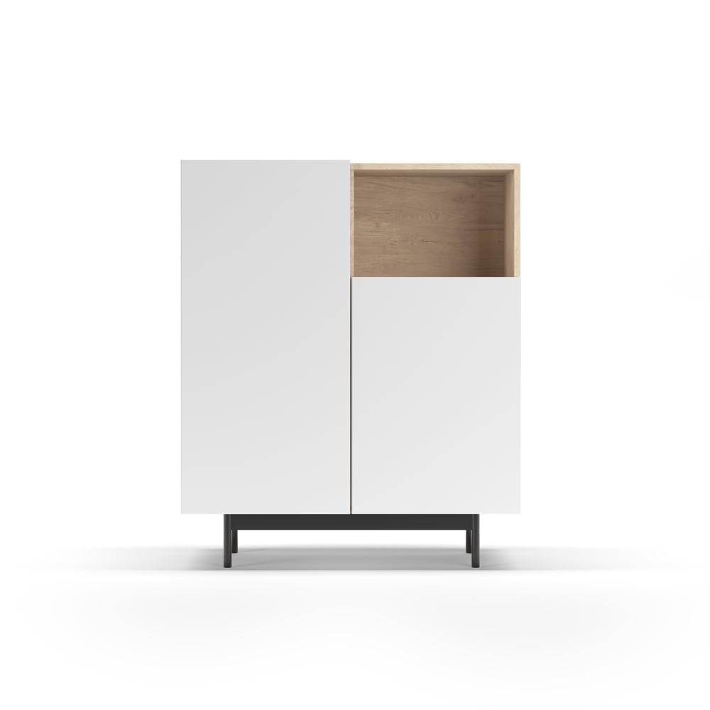 wohnli-moebel-suche-Sideboard-mit-1-Fach-Melamin-Eiche-Weiss-Fuesse-in-Graphit-110x90x34 Wohnli Möbelsuche - Sideboard mit 1 Fach