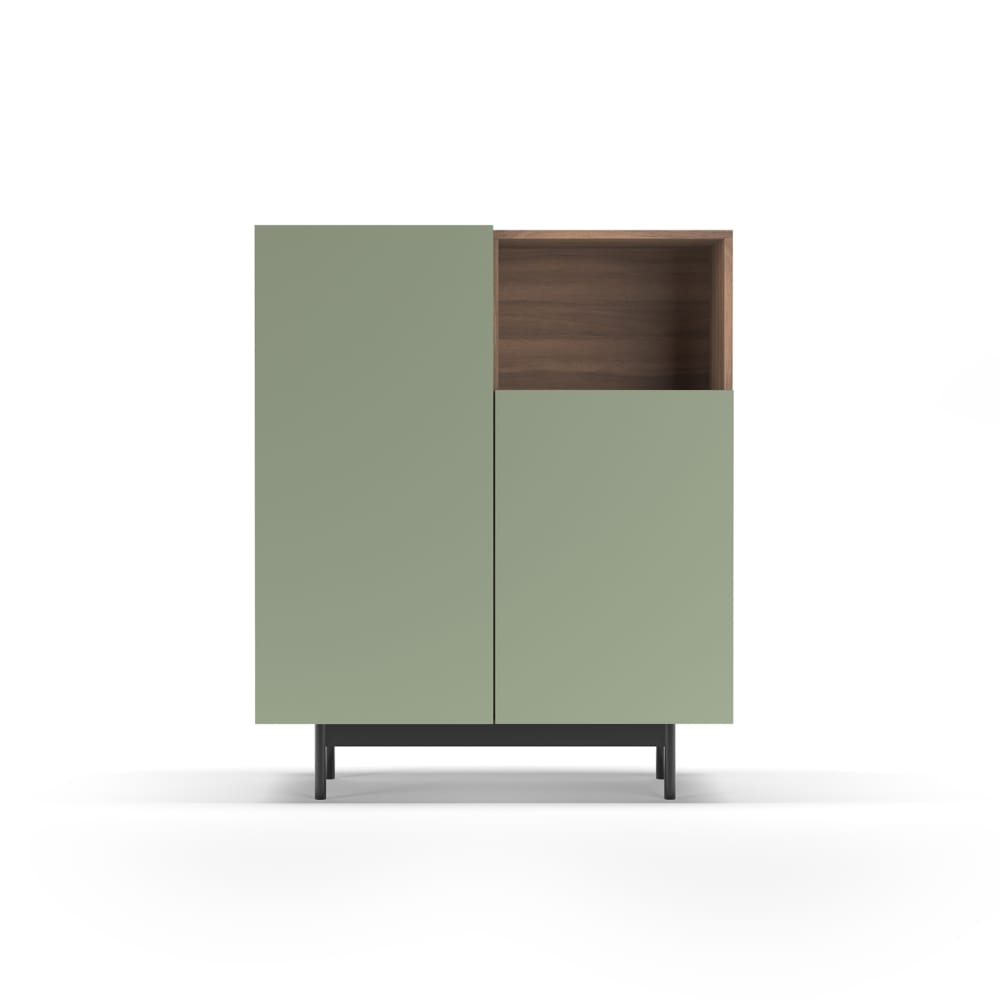 wohnli-moebel-suche-Sideboard-mit-1-Fach-Melamin-Nussbaum-Gruen-Fuesse-Graphit-110x90x34 Wohnli Möbelsuche - Sideboard mit 1 Fach